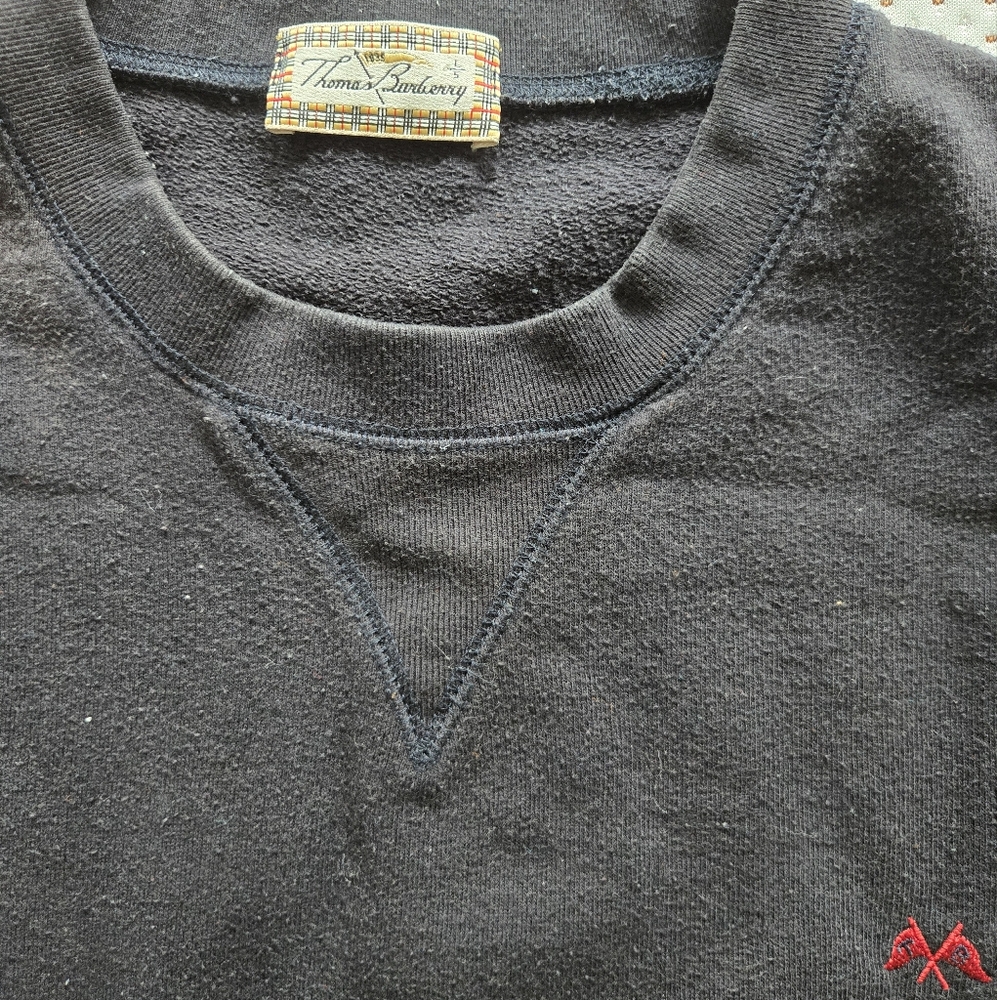 Black Crewneck Sweater with Red Embroidery